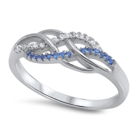 Sterling Silver Ring with Blue Sapphire and CZ