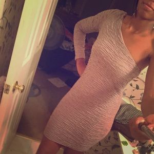One sleeve taupe bodycon dress