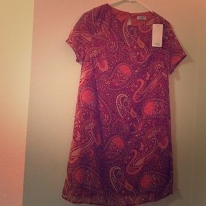 Red paisley shift dress