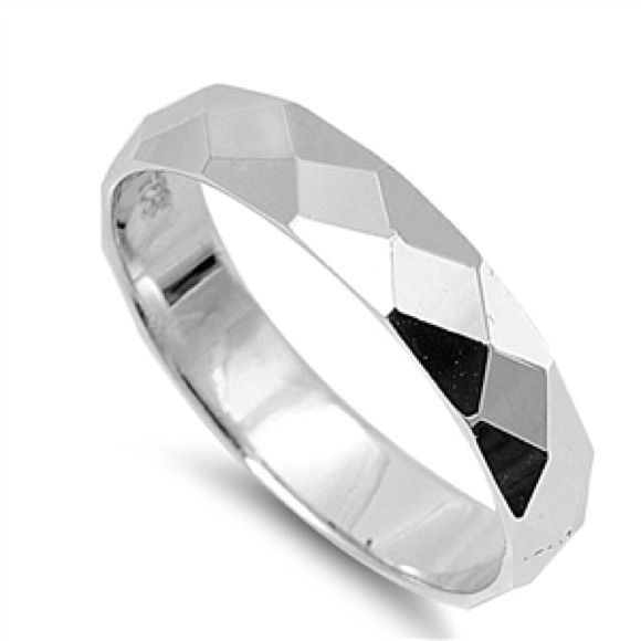 Sterling Silver Band with Diamond Cut Design