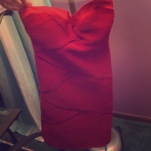 Strapless tight red dress