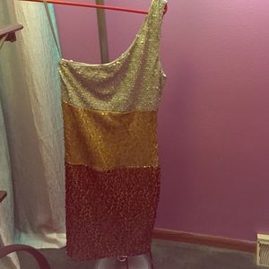 New. One shoulder multi colored sequin dress