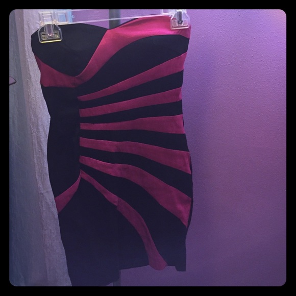 Black and hot pink strapless form fitting dress