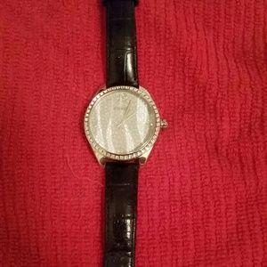 Fossil Glitz Black Leather Watch ES2006