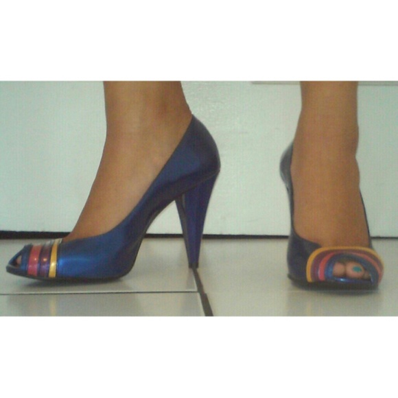 Blue Multicolored heels open toe tips