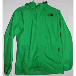 green north face rain jacket