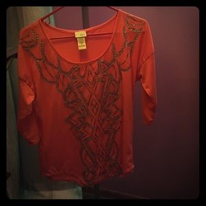 Buckle 3/4 sleeve pink top