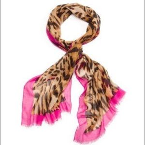 G by Guess Leopard Print Scarf with Pink Border