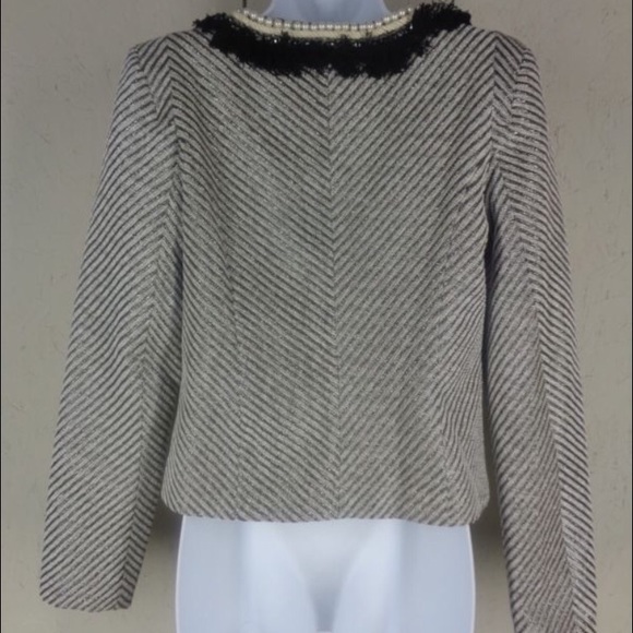 ARYN K FITTED TWEED JACKET WITH BEADED PEARL TRIM - Picture 4 of 4