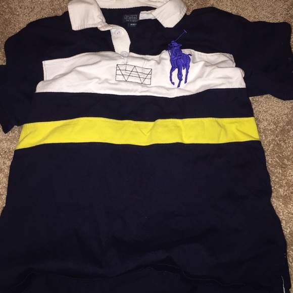 Navy, Yellow & White striped Polo shirt - Picture 2 of 3