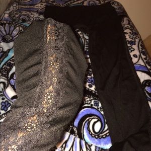 Black leggings with floral lace accents