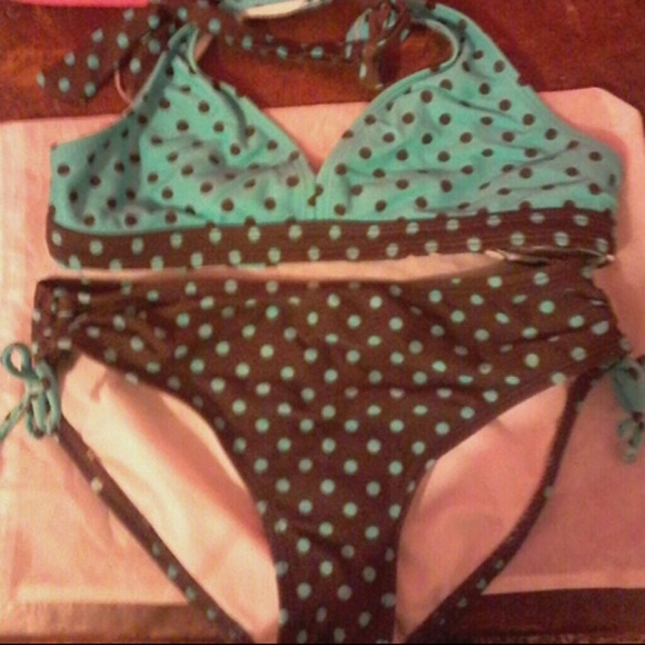 Brown and Blue Polka Dot Bikini