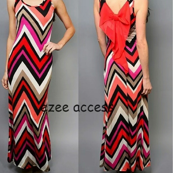 New Chevron long maxi dress summer sun beach bow - Picture 4 of 4