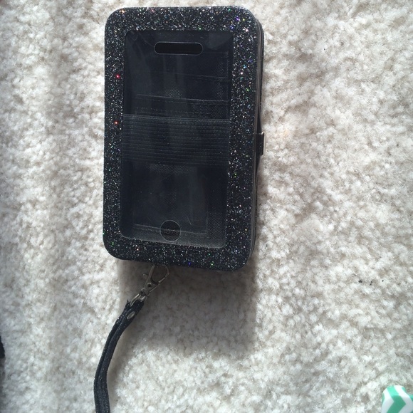 Sparkly black phone wallet case