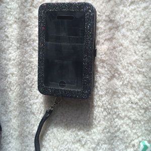 Sparkly black phone wallet case
