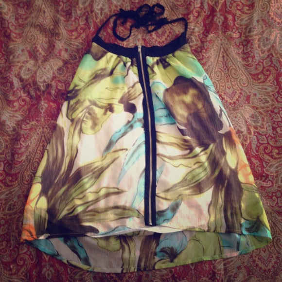 Halter Front-Zip Tropical Shirt