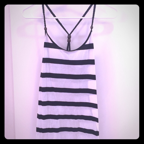 Black and white tank with bead straps