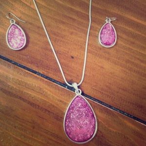 Pink oval necklace + matching earrings