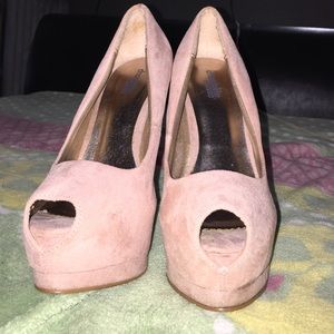 Pink suede pumps