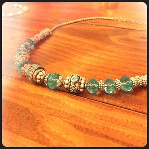 Blue and silver beaded necklace