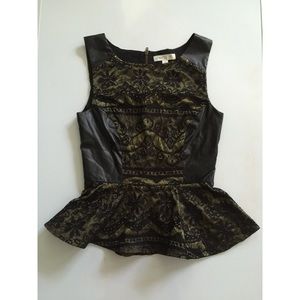 Faux Leather and Lace Panel Peplum Top
