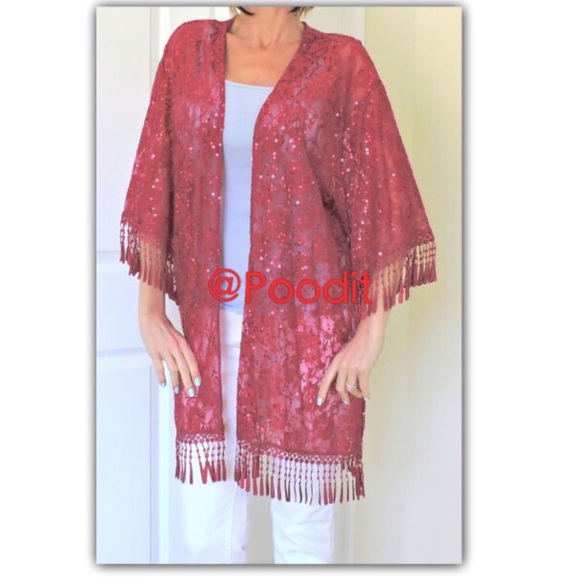 Sequin magenta kimono sz Lrg - Picture 3 of 3