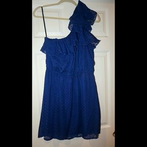 Blue - One Shoulder ruffled dress.