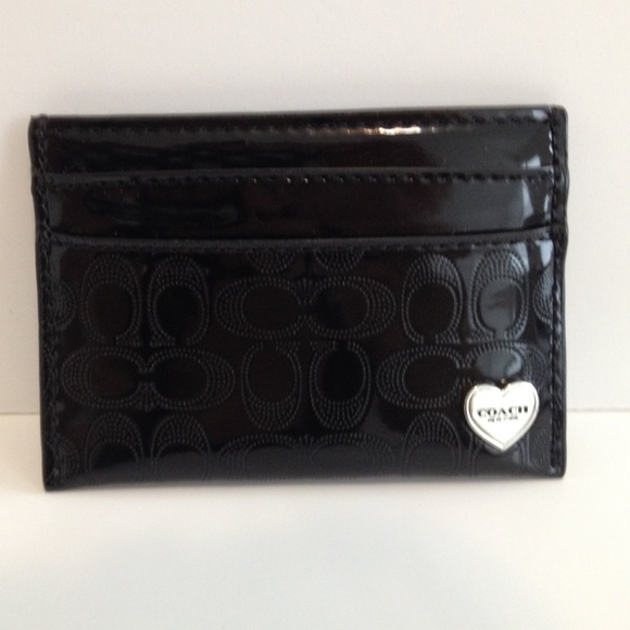 Coach ⚪️ Black Patent Leather Card Case Wallet