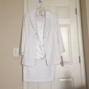 White three piece skirt suit
