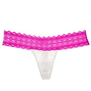 NWT PINK geo lace white and pink thong