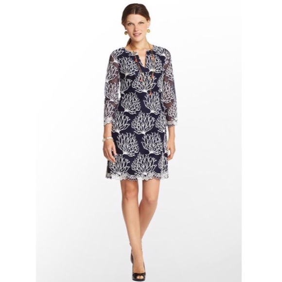 🌴Lilly Pulitzer Navy Coral Lace Wendy Dress, sz 4