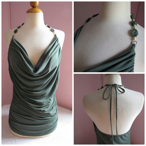 Body Central Tops - Body Central Olive Green Big Bead Halter Top Large
