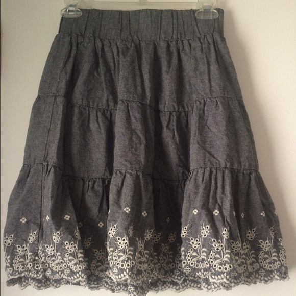 Denim Skirt with Floral Cut-Outs