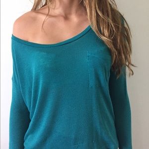 Teal long sleeve off the shoulder shirt