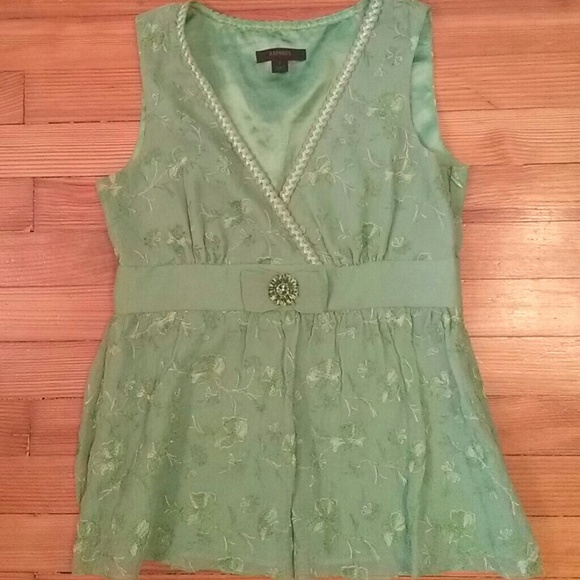 Lime Green Embroidered Crossover Top with Jewel