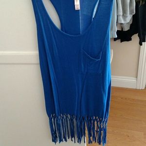 Blue fringe tank top