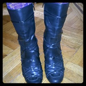 Wedge high heel booties