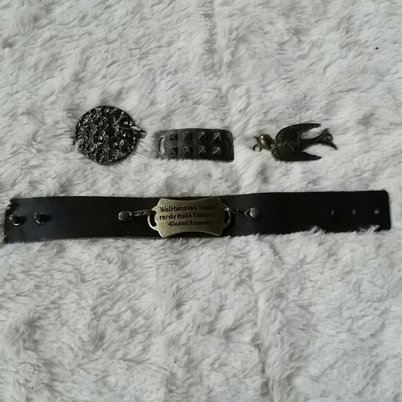 Brown leather bracelet w/ interchangeable pieces