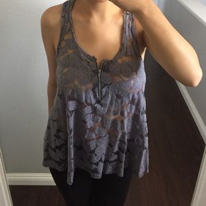 Lace tank top with zipper