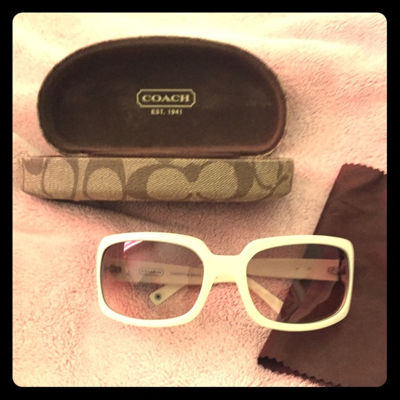 COACH white sunglasses with Swarovski crystals.