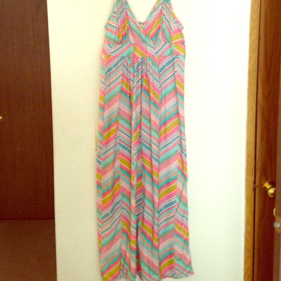 Pastel colored maxi dress with thick straps.