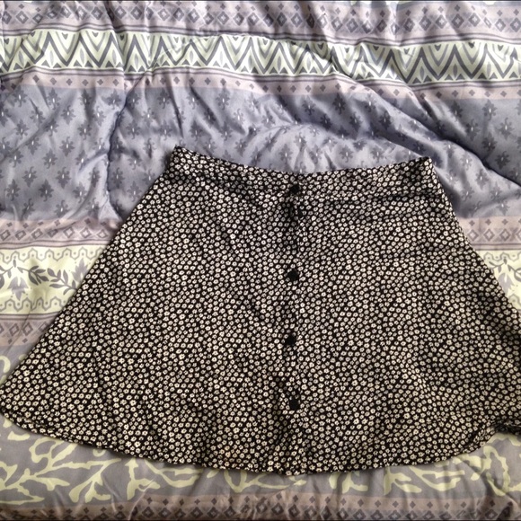 Black and white floral button down skirt