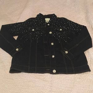 Quackery factory Lrg black denim jacket embellish