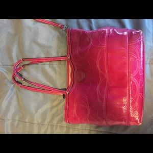 Pink patent leather coach tote