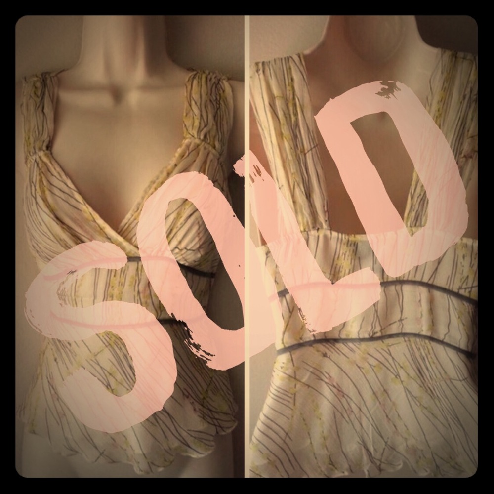 BCBG Max Azria 100% Silk Ivory Yellow Floral Top