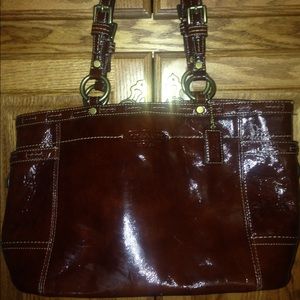 Brown leather coach bag