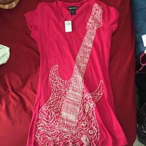 Red Guitar V Neck Top