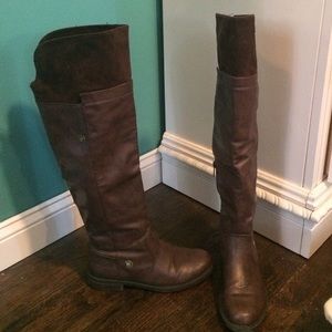Over the knee, reddish brown boots w inside zipper