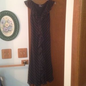 Navy blue striped ruffled dress