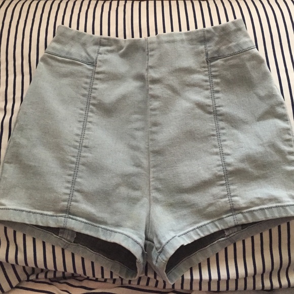 Light wash denim shorts, high waisted